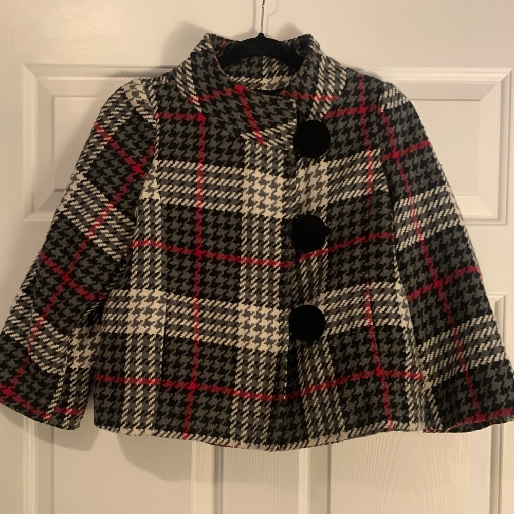 Eunishop Cropped Plaid 3/4 Sleeve Coat